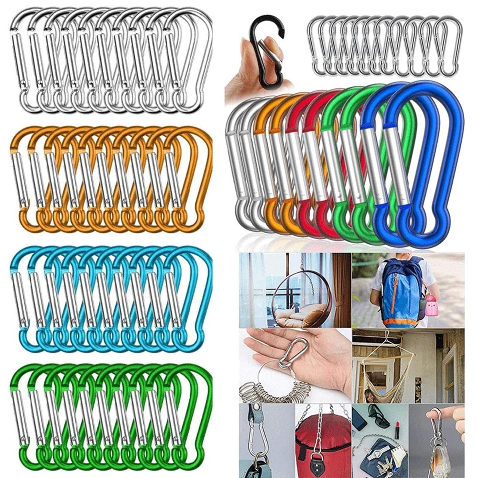 Klipsy zatrzaskowe Karabińczyki 8 szt., aluminiowe, sprężynowe, karabińczyki, breloki do kluczy, narzędzia kempingowe(Light blue)