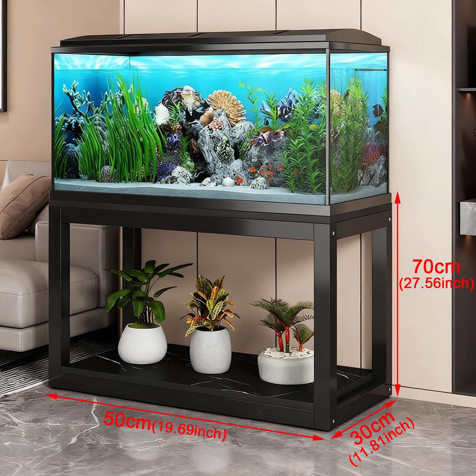 Robusto Supporto in Metallo per Acquario, Impermeabile, Adatto a Diverse Dimensioni e Modelli di acquari per rettili, con Struttura a più Livelli, Ideale per acquari Domestici e da Ufficio.