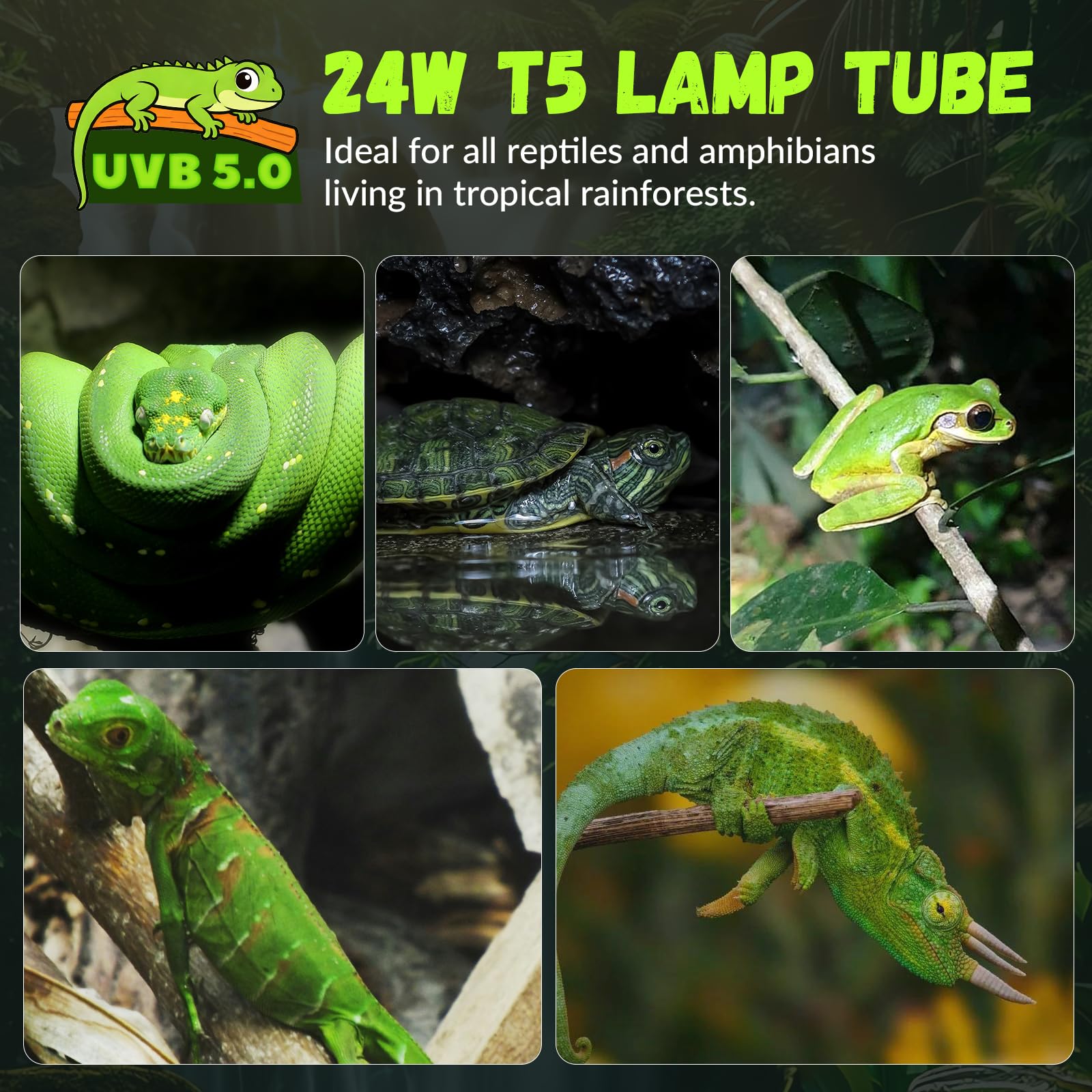 GlowUp 22inch 24W T5 5.0 UVB Light for Reptiles Light Fixture Combo Kit Reptile Lamp Tube Terrarium Hood UVB Light for Bearded Dragon Rainforest Dwelling Reptiles, Chameleons, Iguanas, Turtles - image 5