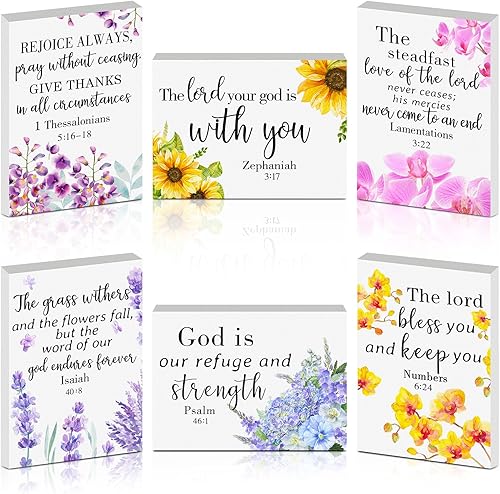 Yulejo 6 piezas de decoración cristiana de mesa, mini versículo bíblico, letreros de madera, inspiradores, rústicos, decorativos, escrituras,