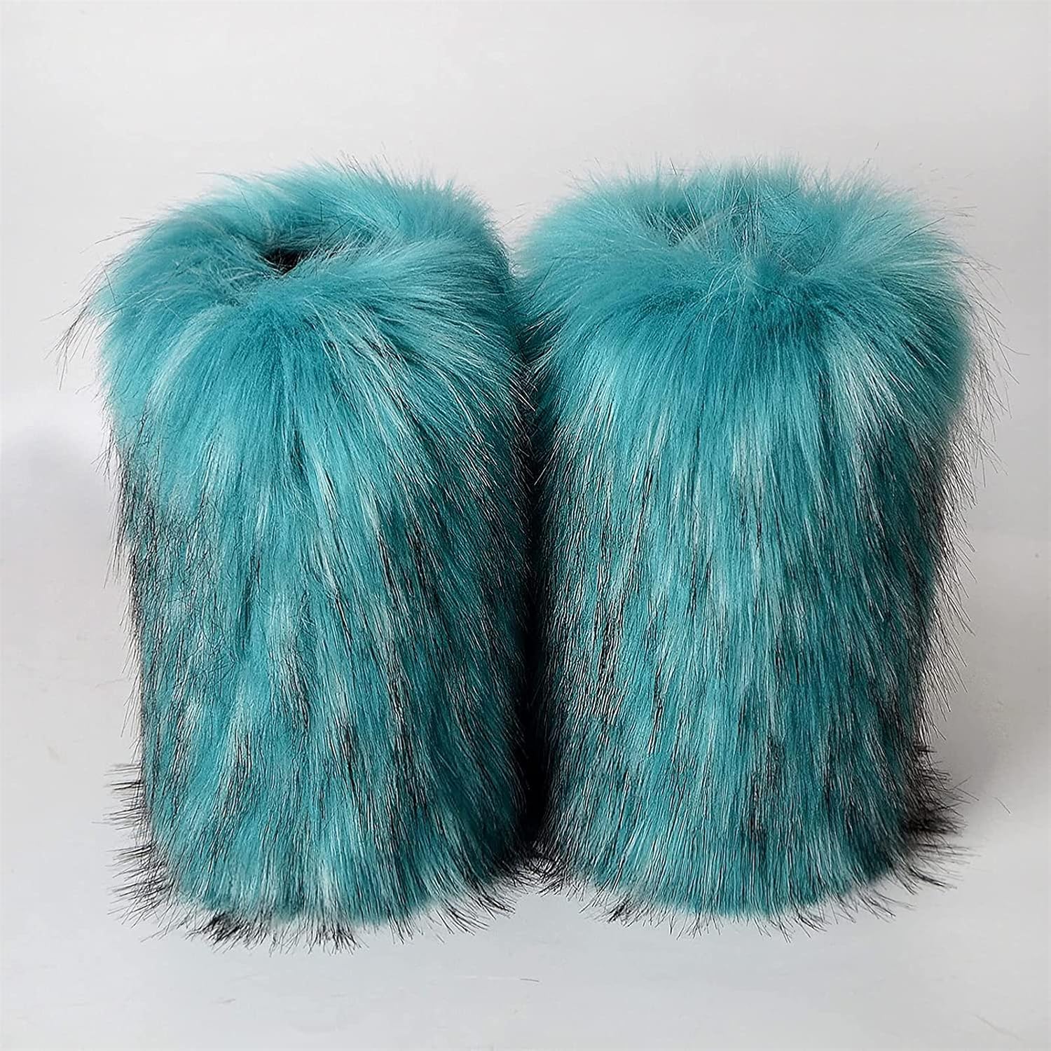 FUNCOS Faux Fur Boots for Women Mid-Calf Furry Winter Boots Flat Shoes Carnival Costume