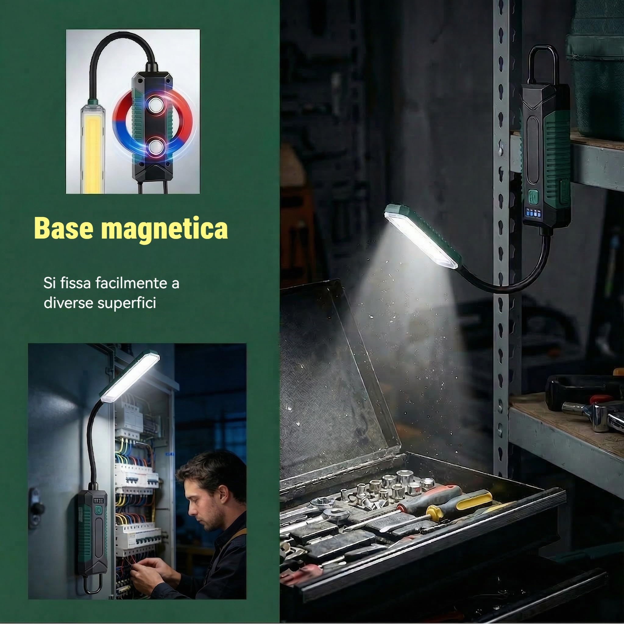 LETOUR Lampada di ispezione con tubo flessibile, magnete girevole a 360°, gancio, 5 modalità e 4 indicatori di carica LED, lampada da officina, regalo per uomini