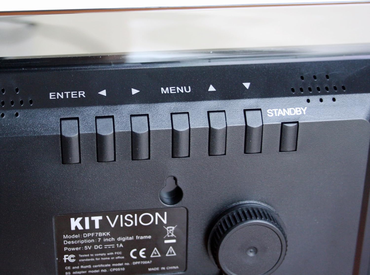 Close-up of KitVision 7-inch Digital Photo Frame rear controls