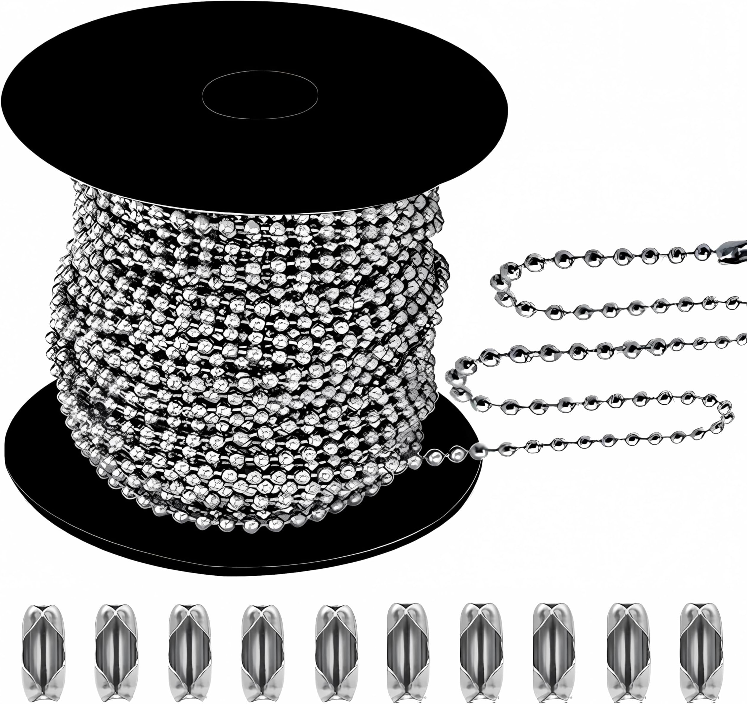 50ft Ball Bead Chain, #10 Stainless Steel Ball Chain, Roller Shade Chain&Vertical Window Blinds, Dog Tag Chain, Bead Chains for Jewelry Making/Crafts & DIY Projects(4.5mm with 10pcs Connectors)