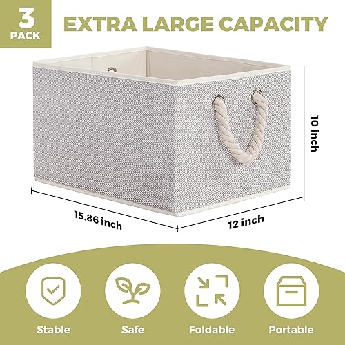 Miniatura 2 de STORAGEIDEAS JUMBO - Cubos de almacenamiento plegables con asas, cestas de almacenamiento decorativas para organización de estantes, cajas de