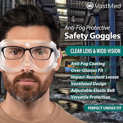 Miniatura 9 de Gafas de seguridad protectoras antivaho con lente transparente de visión amplia, ajustables para el polvo que se ajustan sobre las gafas