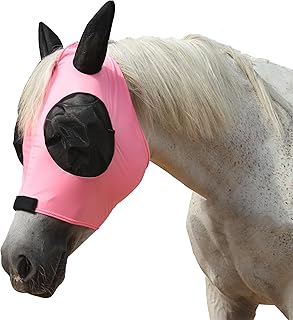 Gallopoff Máscara antimoscas para caballo, gran espacio para los ojos con orejas, súper cómoda, elástica, protección UV, para caballo, color rosa, tamaño completo