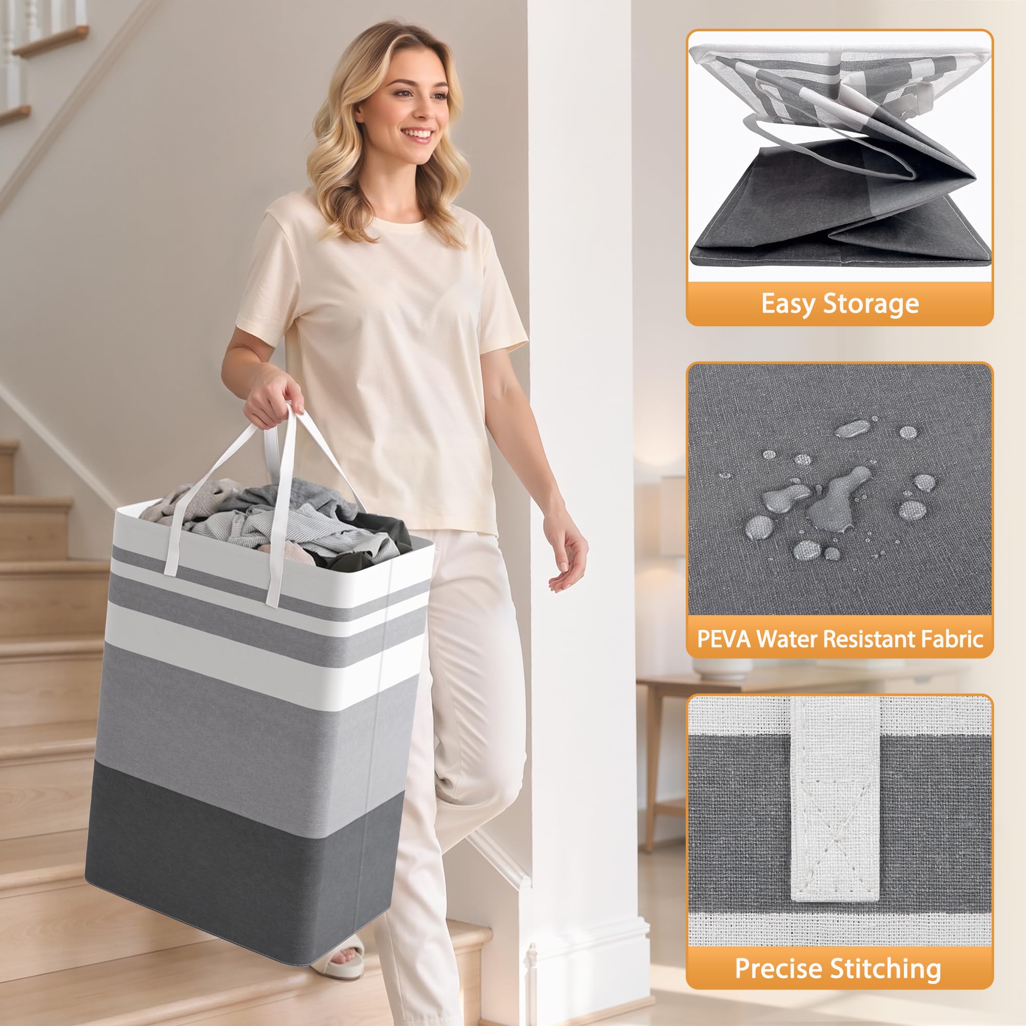 HomeHacks 2 Pack Large Laundry Baskets, Laundry Hampers Bags (Grey 75Lx2) — product photo