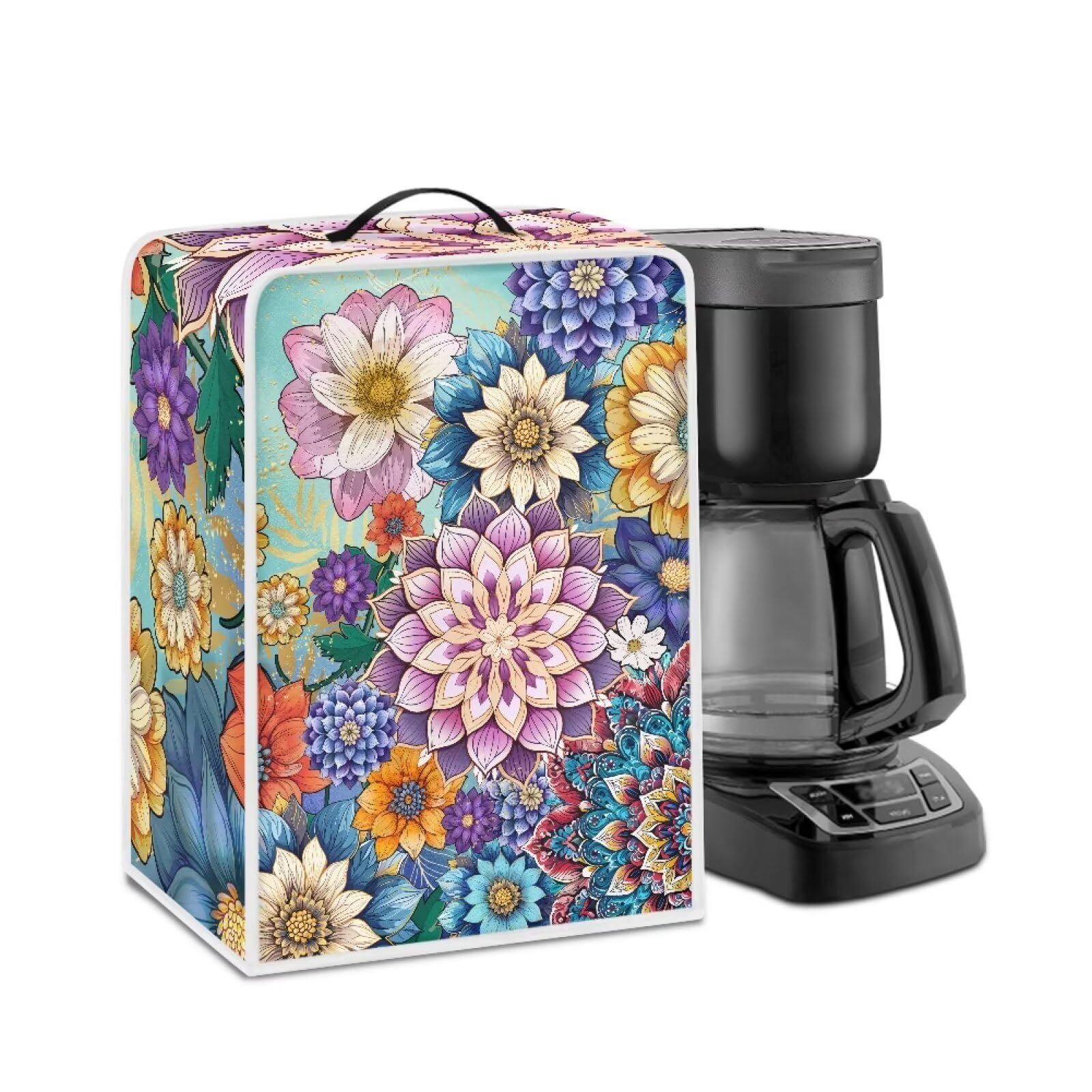 Mandala Flowers Coffee Maker Machine Dust Cover with Top Handle Washable Coffee Pot Cover for Most Standard Coffee Maker