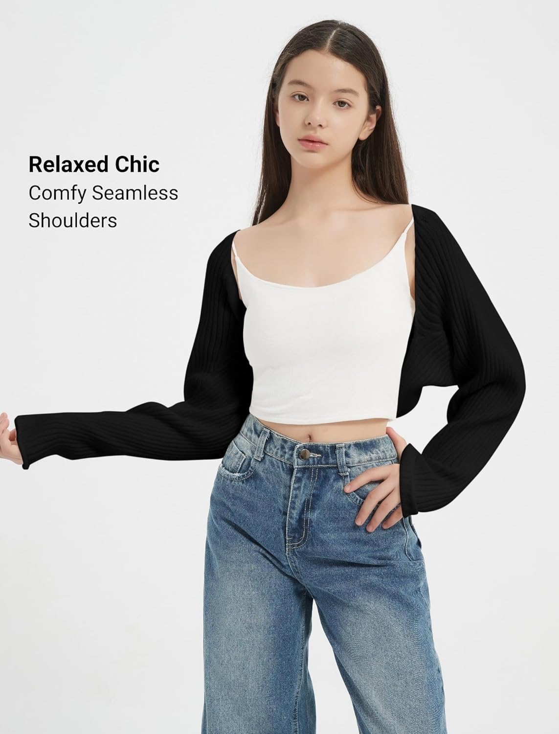 EXARUS Girls Cardigan Teen Open Front Cropped Sweater Long Sleeve Shrug Bolero Ribbed Lightweight Casual Dressy Knit Top - Image 5