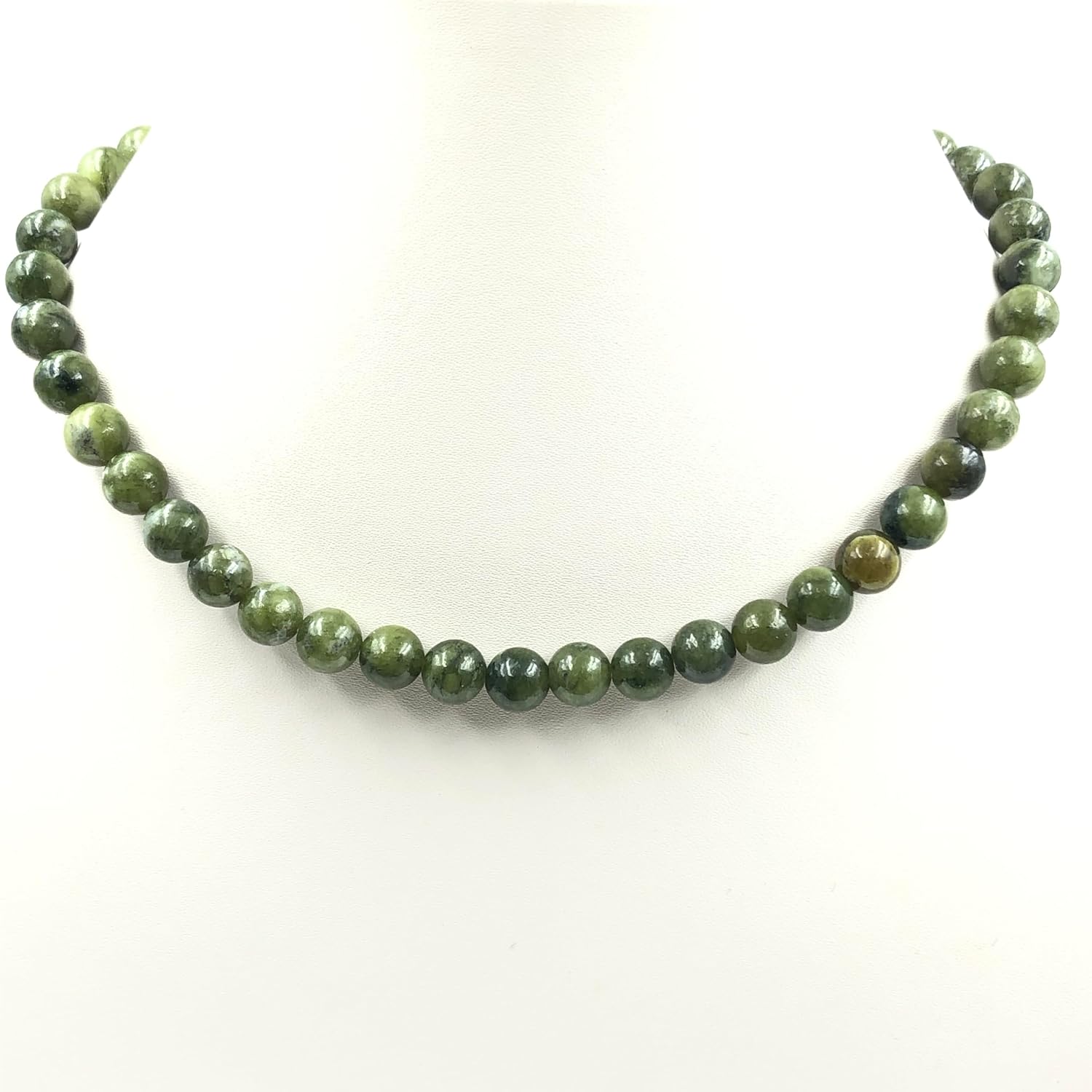 Natural Green Jade 8mm Round Gemstone Beaded Good Luck Necklace Handmade Stretchable Strand with Healing and Versatile Jewelry for Women & Girls Birthday Valentine's Day Anniversary Gift