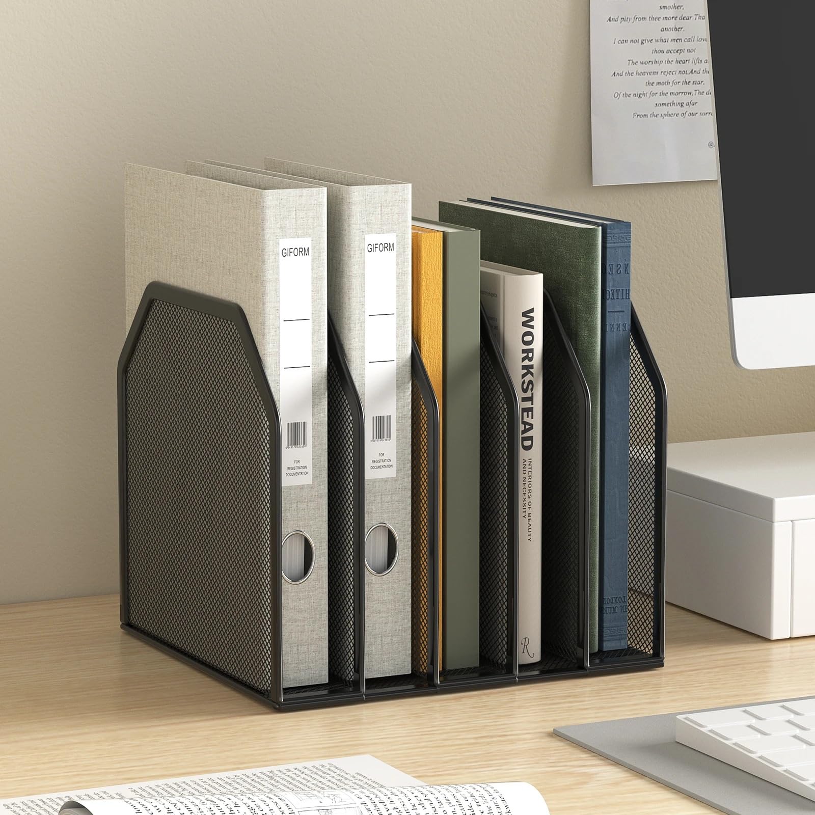 Stehsammler 5-teiliger, aufrechter Mesh-Desktop-Datei-Organizer for die Aufbewahrung von Dokumentenordnern im Büro