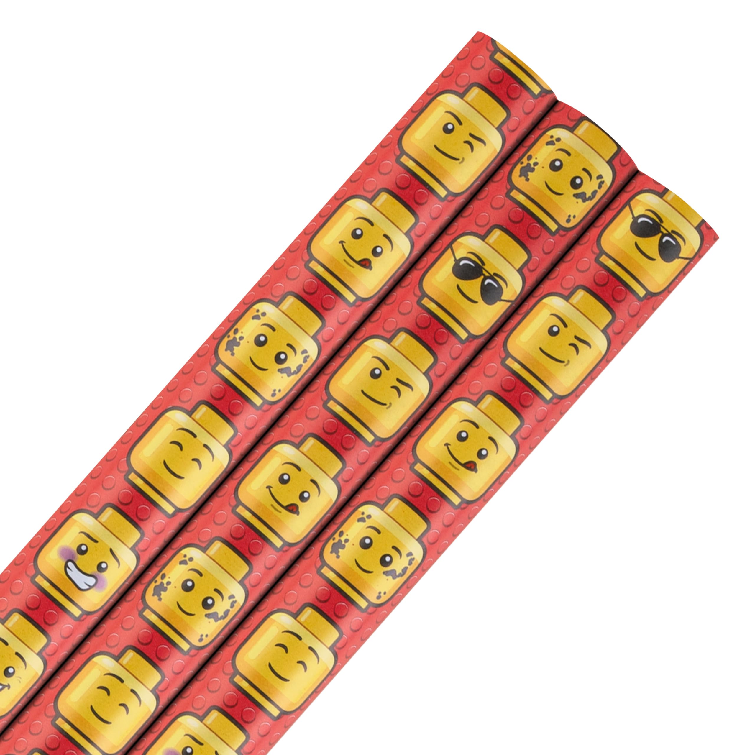 Hallmark 6M Wrapping Paper, Pack of 3, LEGO, LEGO Heads, 2M Each, Birthday, Christmas, Red