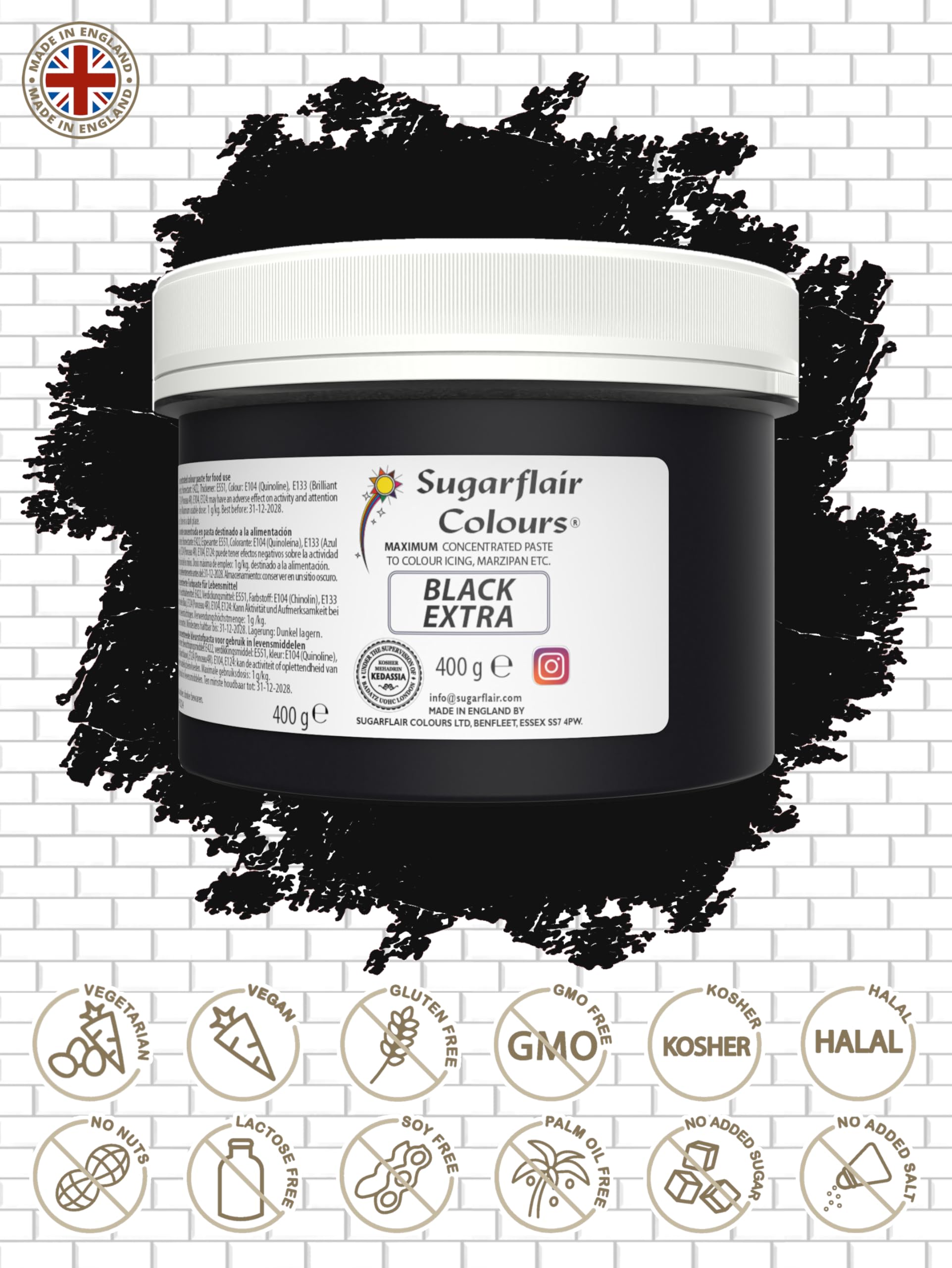 Sugarflair Max Concentrate Paste Lebensmittelfarbe Paste, Black Extra, 400g