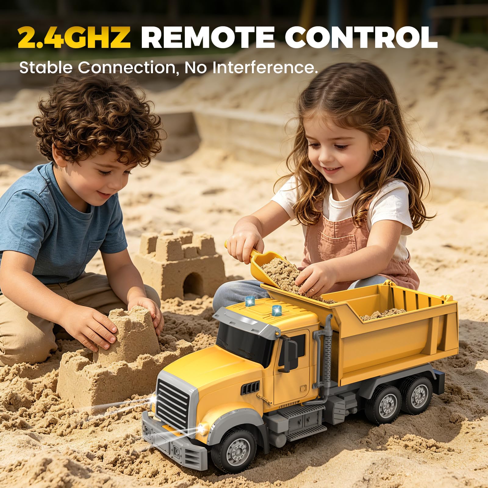 YESHIN 1:24 RC Kipper LKW, 6 Kanal Ferngesteuerter Baustellen LKW mit Licht, 2.4GHz Funksteuerung, Elektrische Kippmulde, Offroad Baufahrzeug Spielzeug für Kinder Jungen
