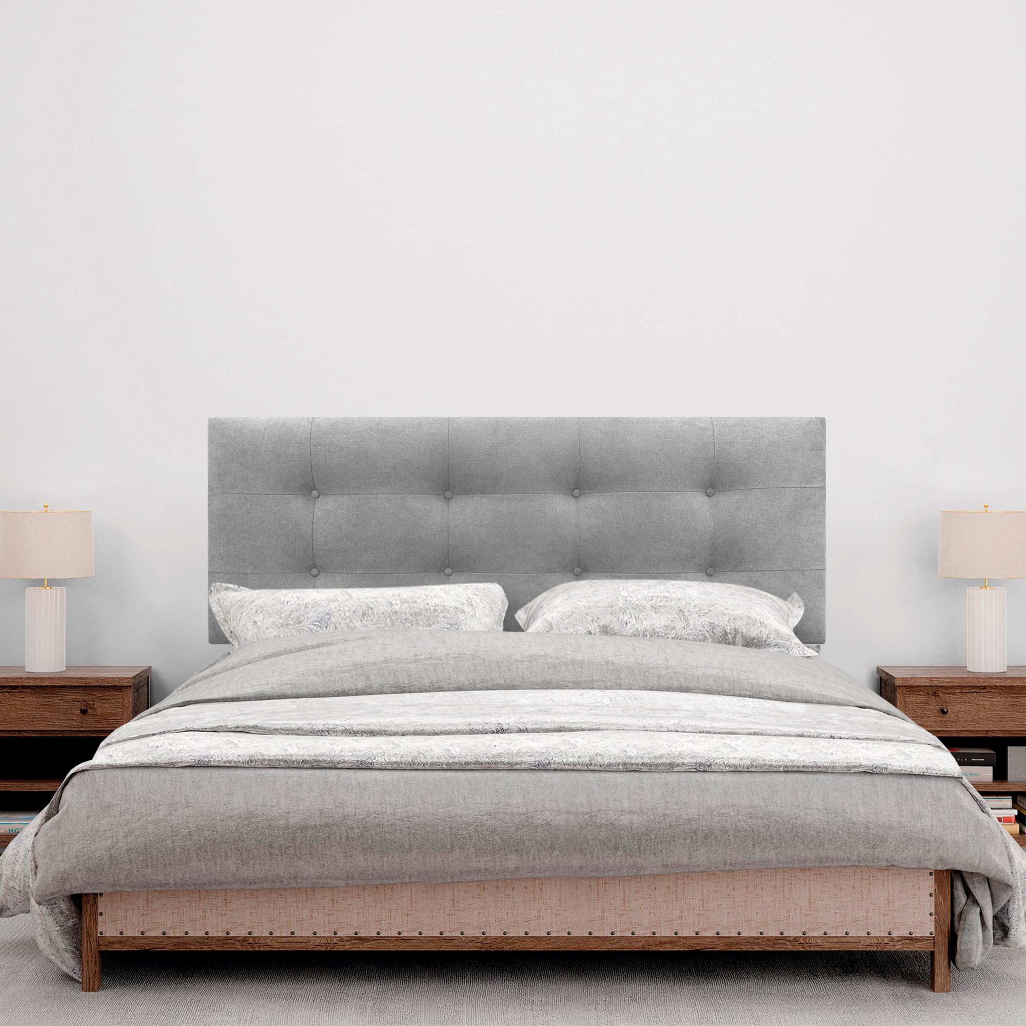 DHOME Gepolstertes Kopfteil ACUALINE 8cm Dick - Stoff und Kunstleder für Betten (Stoff Grau, 145cm für 120/135/140)