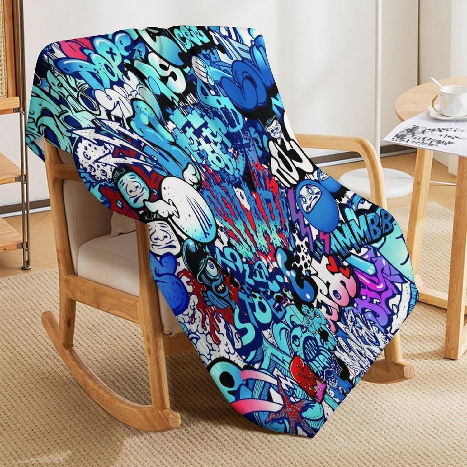 Modern Throw Blanket Teenager Style Image Street Wall Graffiti Graphic Colorful Design Blanket for Sofa Bed Couch Chair Or Dorm 50"x60"