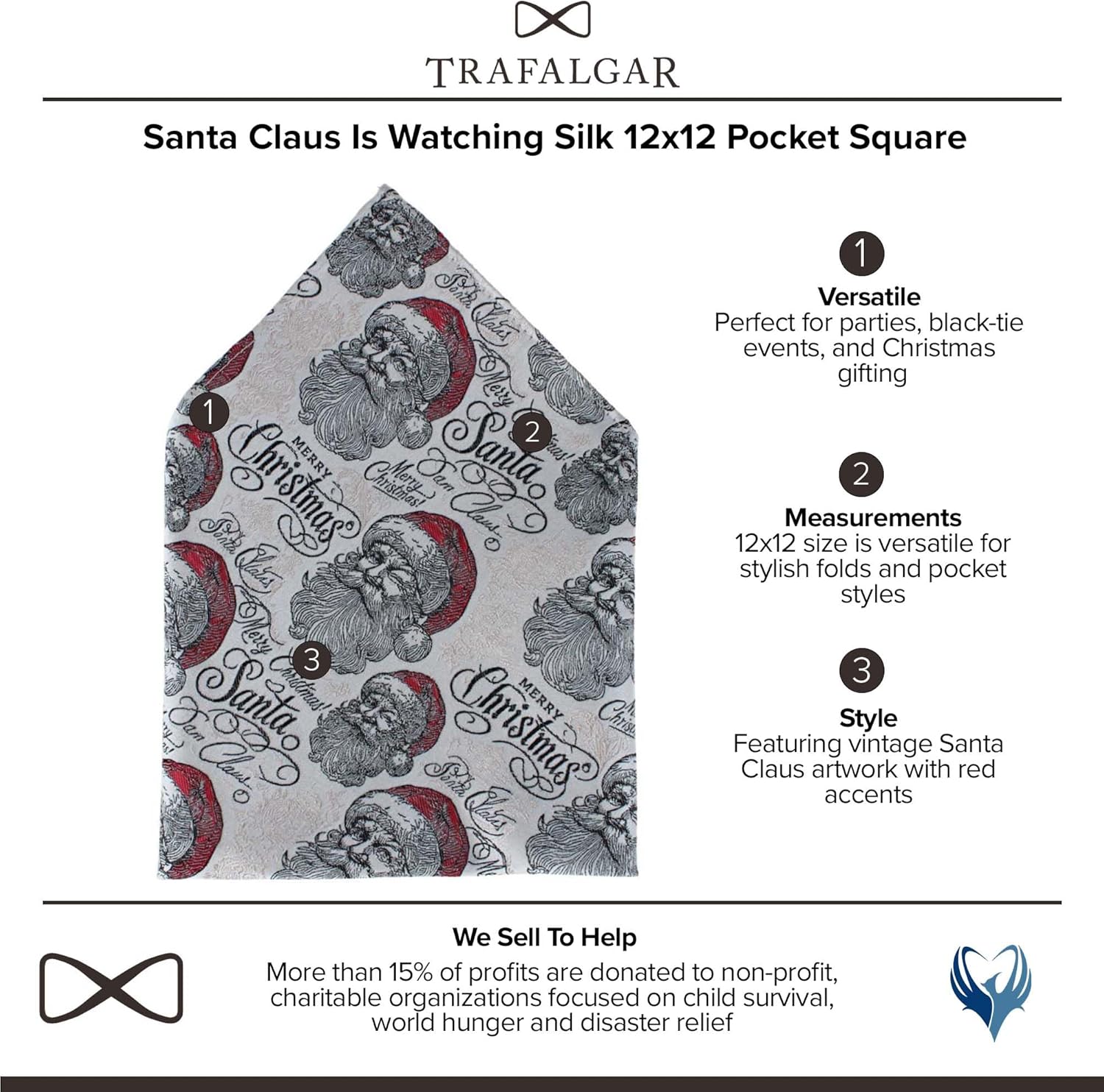 Trafalgar Men's Santa Claus Is Watching Silk 12x12 Pocket Square