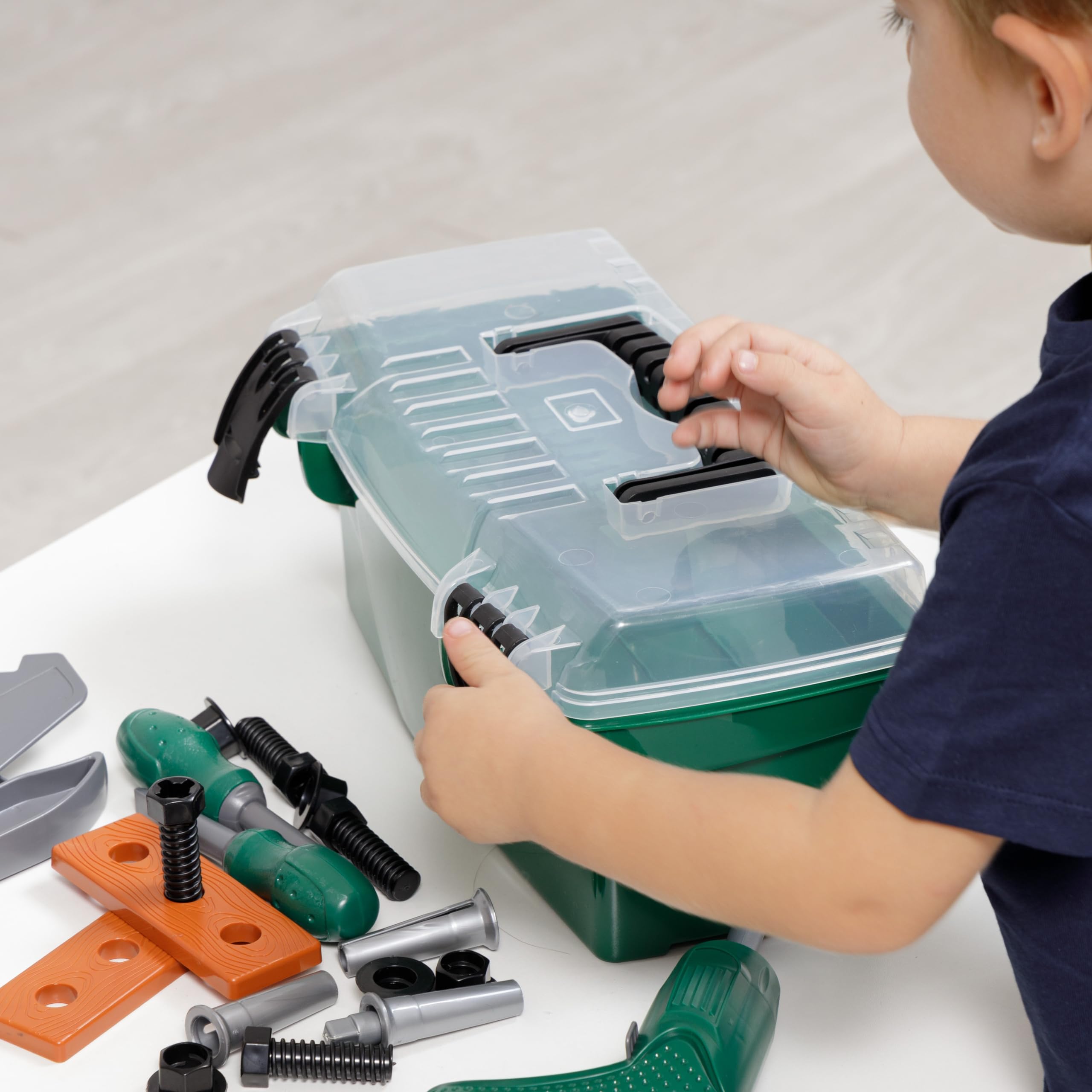 Baroni Toys Cassetta degli Attrezzi per Bambini, Attrezzi Giocattolo con Trapano Elettrico, Gioco di Ruolo Utensili da Lavoro da Bambino, Kit da Meccanico e Falegname 3 4 5 6 7 Anni, 31x14x15 cm