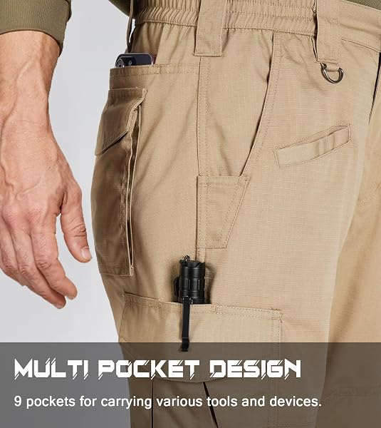 SPOSULEI Mens Ripstop Cargo Work Tactical Pants Outdoor Water Resistant Hiking Construction Pants with 9 Pockets - 4
