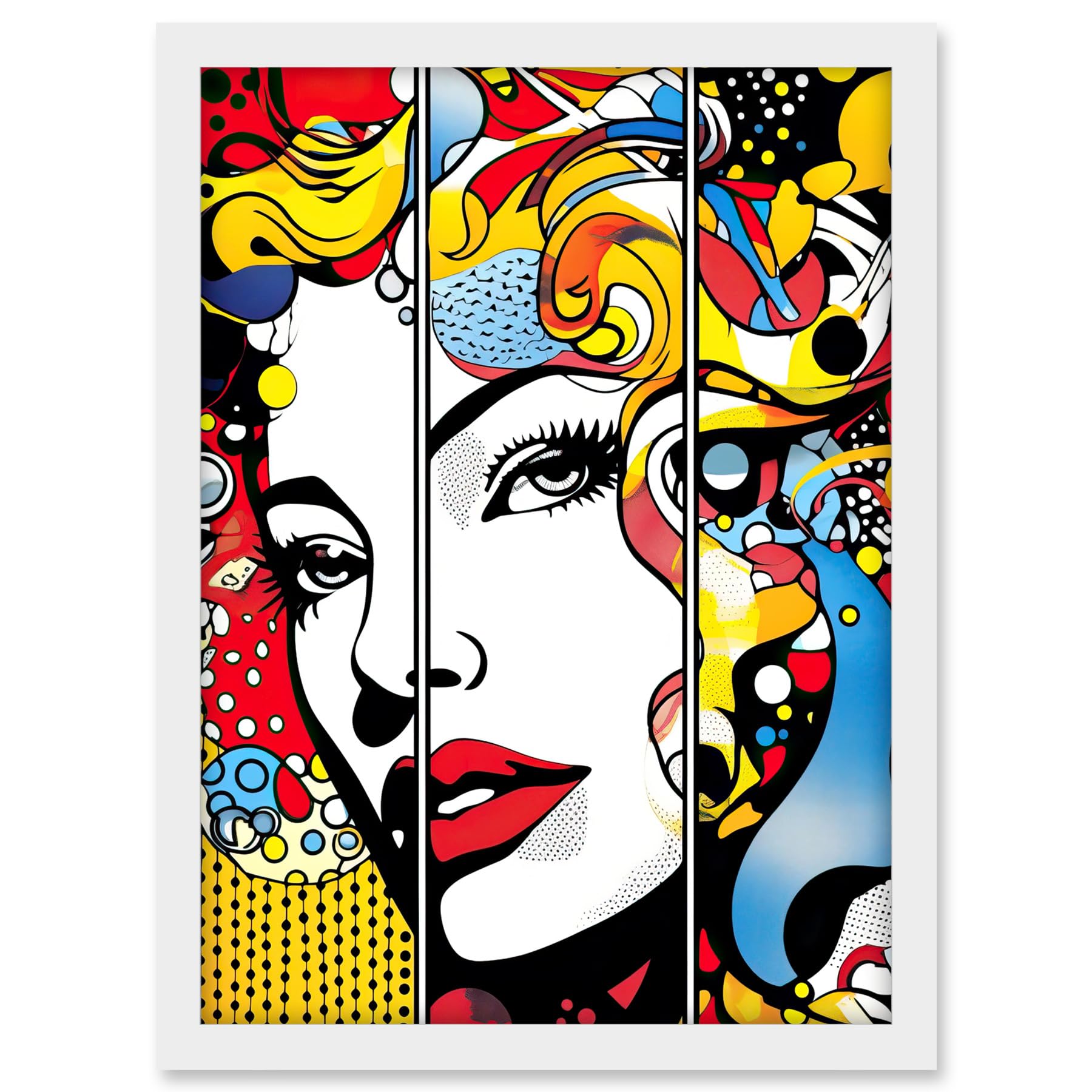 Artery8 Teen Girl Comic Book Style Vibrant Patterns Abstract Triptych Portrait Bedroom Artwork Framed A3 Wall Art Print