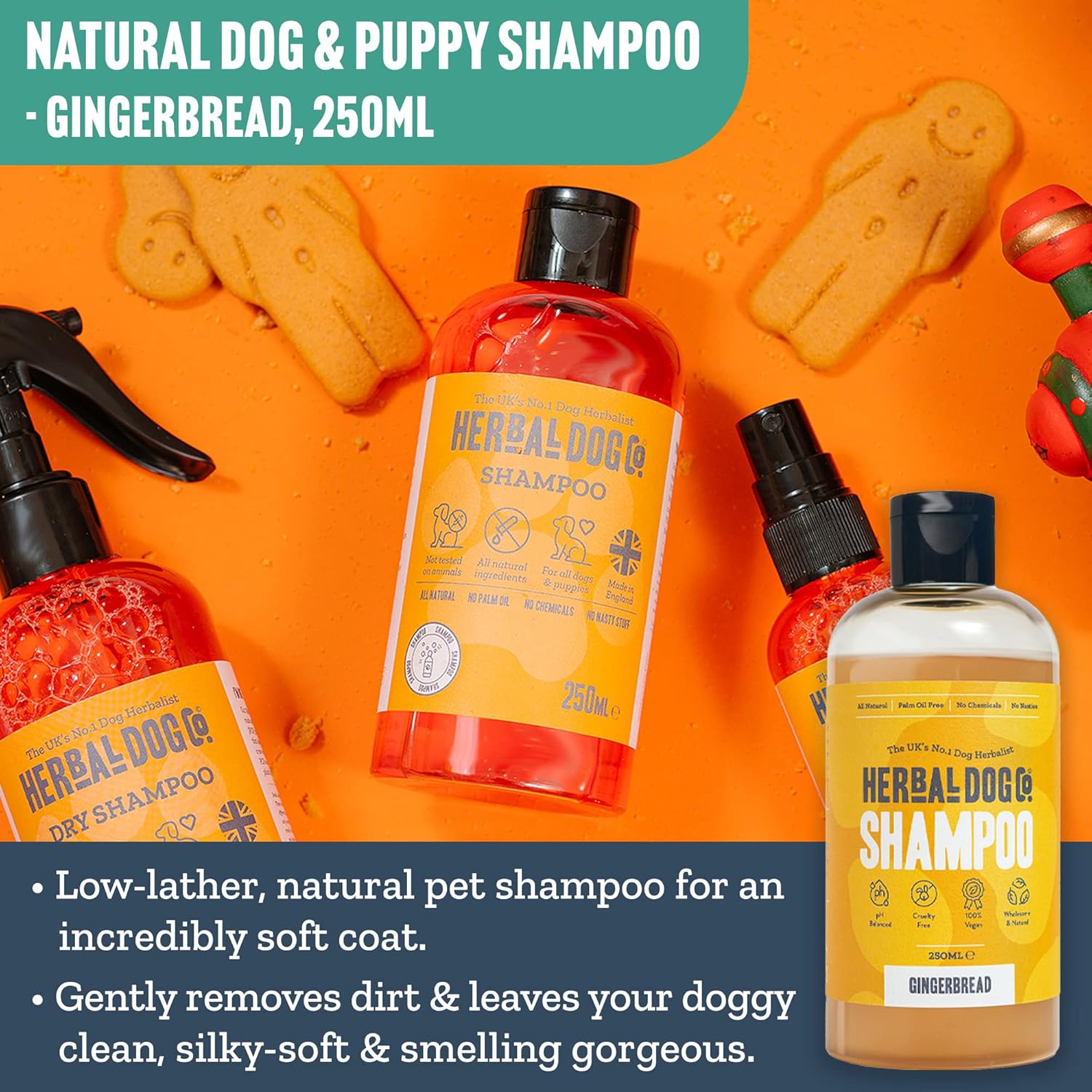 Herbal Dog Co Natural Dog Shampoo, Gingerbread, 250ml, Handmade in