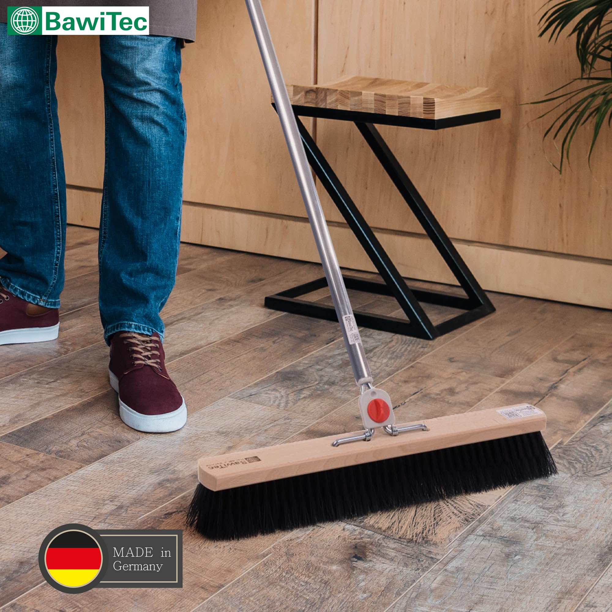 Sehr weicher Rosshaar Besen Saalbesen 80cm mit 4-Loch-System Stiel Alustiel | 4-Loch Wechselsystem, Aluminiumstiel 145cm, Sehr weiche Borsten, Für glatte Böden, Innenraum