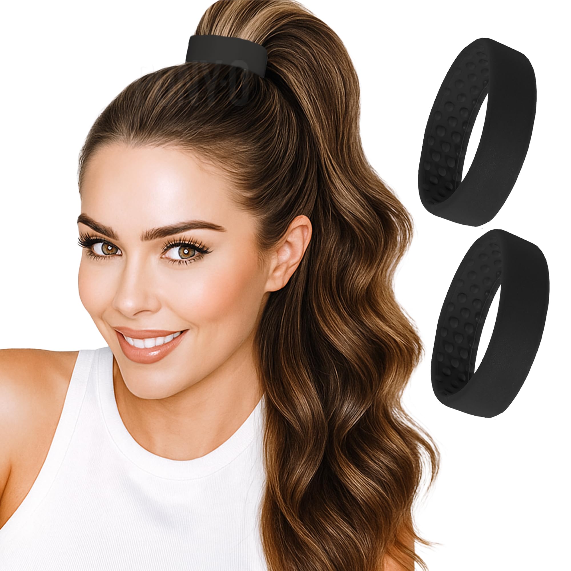 Bendable Hair Ties Copper Silicone Pack of 2 for Fine to Thick Hair PONY-O 2 Pack Black & Dark Blonde Original Patented Hair  main image 3