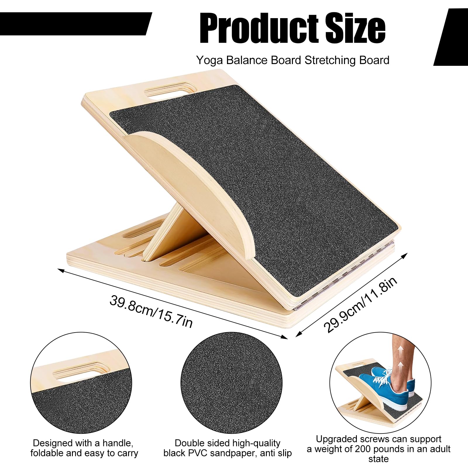 Balance Board e tavola inclinata in legno, allungabile per fisioterapia, allenamento di equilibrio, spessore 1,8 cm, per squat, allungamento muscolare, yoga, allenamento