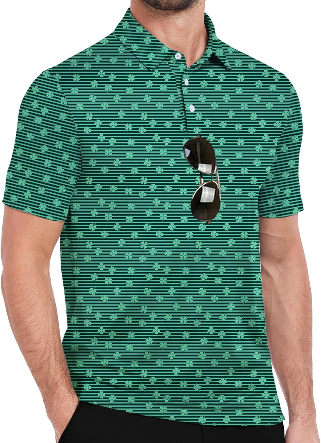 ZITY Men Golf Polo Shirts Short Sleeve Striped UPF 50+ Moisture Wicking Casual Collared Print T-Shirt for Men