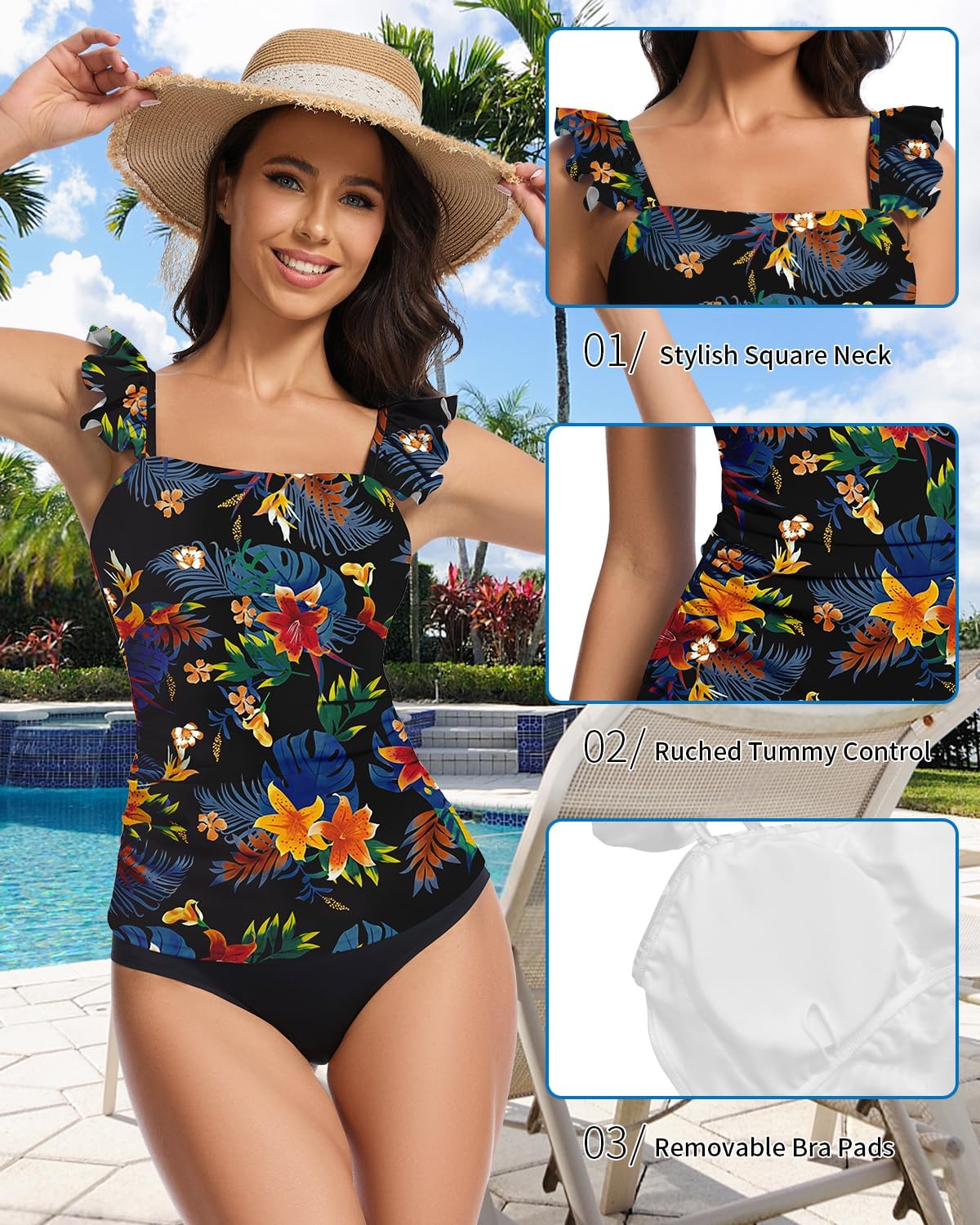 Soneven Women's Swim Shirt UPF 50+ Ruffle Sleeve Rash Guard UV Sun Protection Swimsuit Top Bathing Suit No Bottom - Image 2