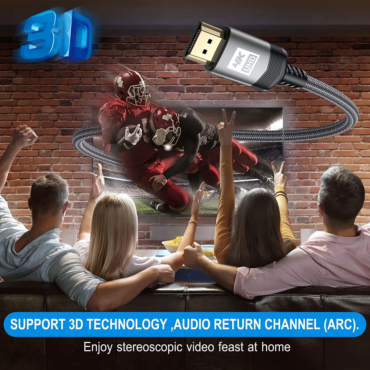 sweguard - Cable HDMI 4K 4K @60Hz 18Gbps de alta velocidad HDMI 2.0 Cable de nailon trenzado, conectores chapados en oro con Ethernet/canal de retorno de audio, compatible con vídeo 4K UHD 2160p, HD