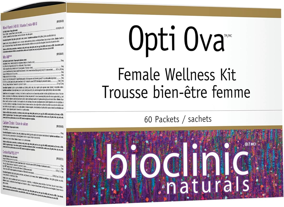 Bioclinic Naturals Bioclinic Naturals Opti Ova Female Wellness Kit 60 Packets, N-Acetylcysteine, Vitamins D3, E & B's, Folate, Omega-3, L-Carnitine, Magnesium, PQQ, CoQ10, NAC, ALA, Antioxidants, Proudly Canadian