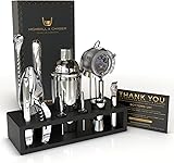 Highball & Chaser 13-Piece Cobbler Cocktail Shaker Set Stainless Steel Mixology Bartender Kit With Stand For Home Bar Cocktail Set | Laser Engraved Cocktail Tools | Plus Ebook with 30 Cocktail Recipes Silver