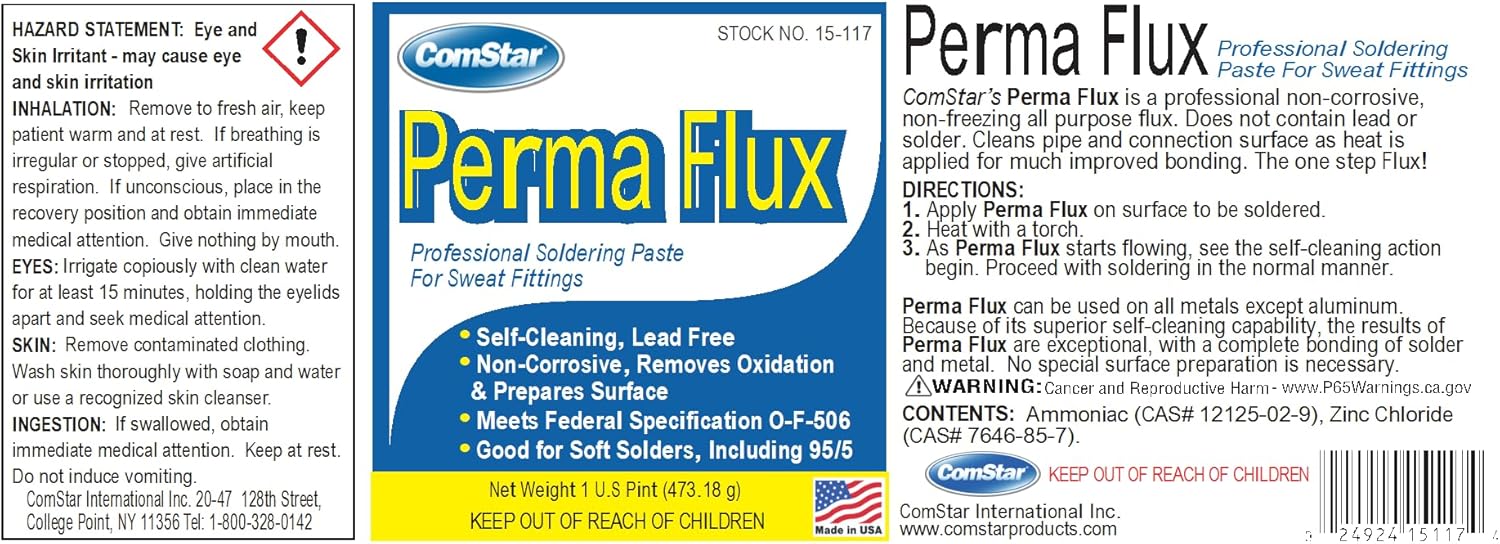 ComStar Perma Flux,16 Oz, Self-Cleaning Soldering Flux for Sweat Fittings, Non-Corrosive Paste for Strong, Leak-Proof Bonds, Lead-Free, Works w/Soft Solders like 95/5, Meets Fed Spec O-F-506 (15-117)