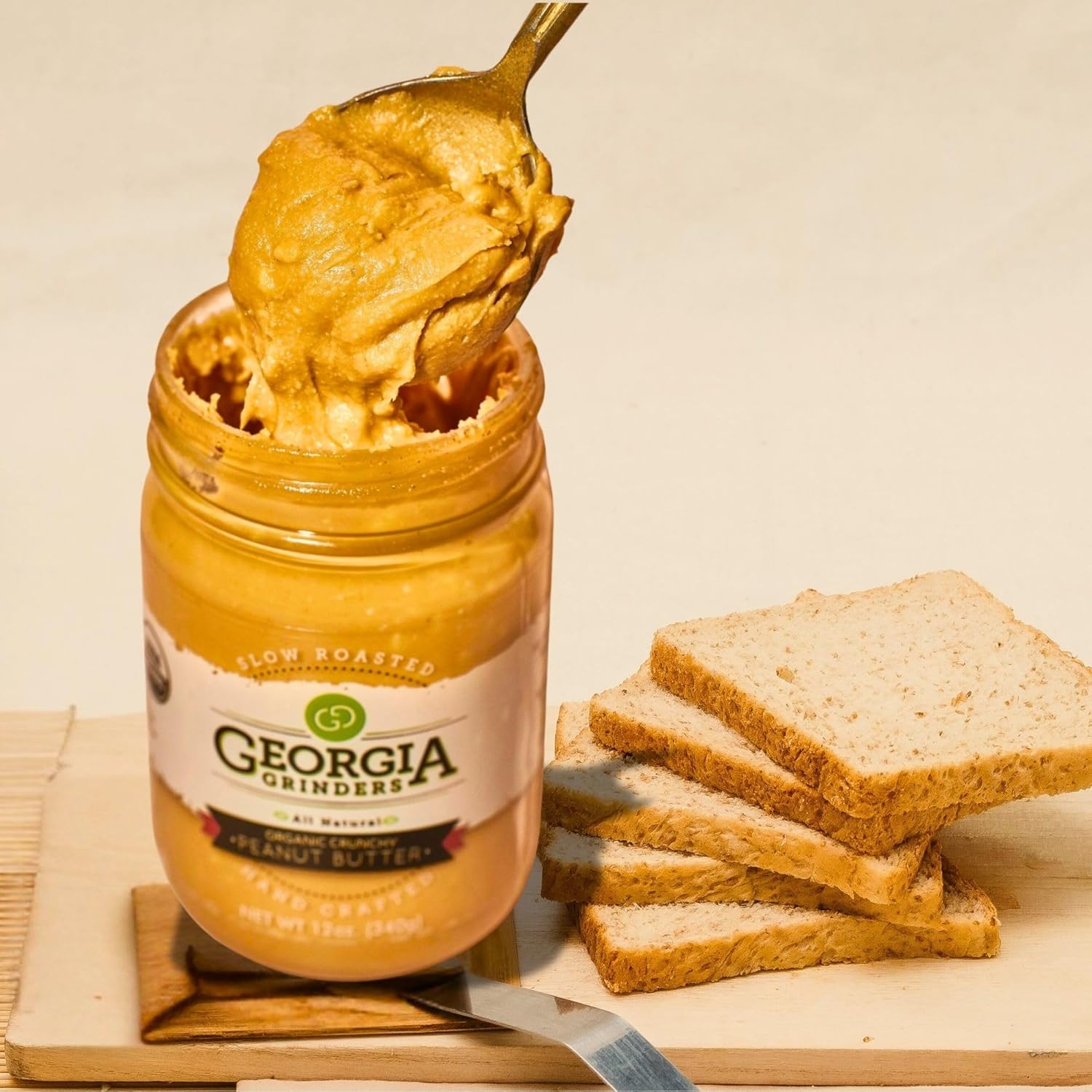 Georgia Grinders Organic Crunchy Peanut Butter, Gourmet Nut Butter Spread, No Sugar Added, Vegan, Non-GMO, Gluten-Free, No Palm Oil