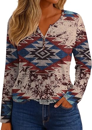 IWOLLENCE Womens Western Shirt Aztec Long Sleeve Tops