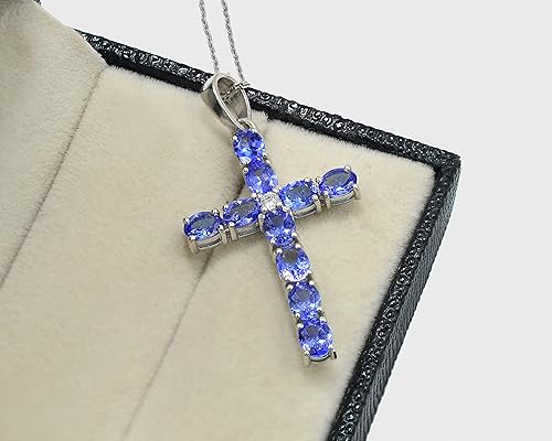 Miniatura 4 de Diciembre piedra natal natural tanzanita 5X4 MM Oval cruz santa colgante collar 925 plata esterlina tanzanita joyería regalo de cumpleaños para