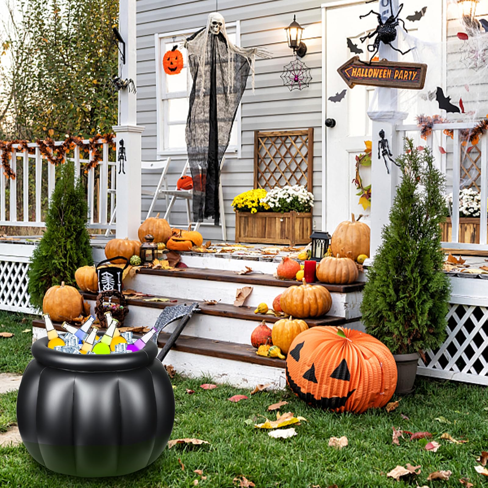 TOYMIS Cubo De Hielo Inflable, 56x41cm Caldera de Caldero de Brujas Enfriador Grande de Halloween para Bebidas Cubo de Hielo Inflable para Fiestas de Halloween Viajes