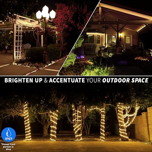 Miniatura 7 de WYZworks Cuerda de luz LED blanca cálida de 20 pies, 8 modos, iluminación permanente impermeable para exteriores con control remoto, tubo