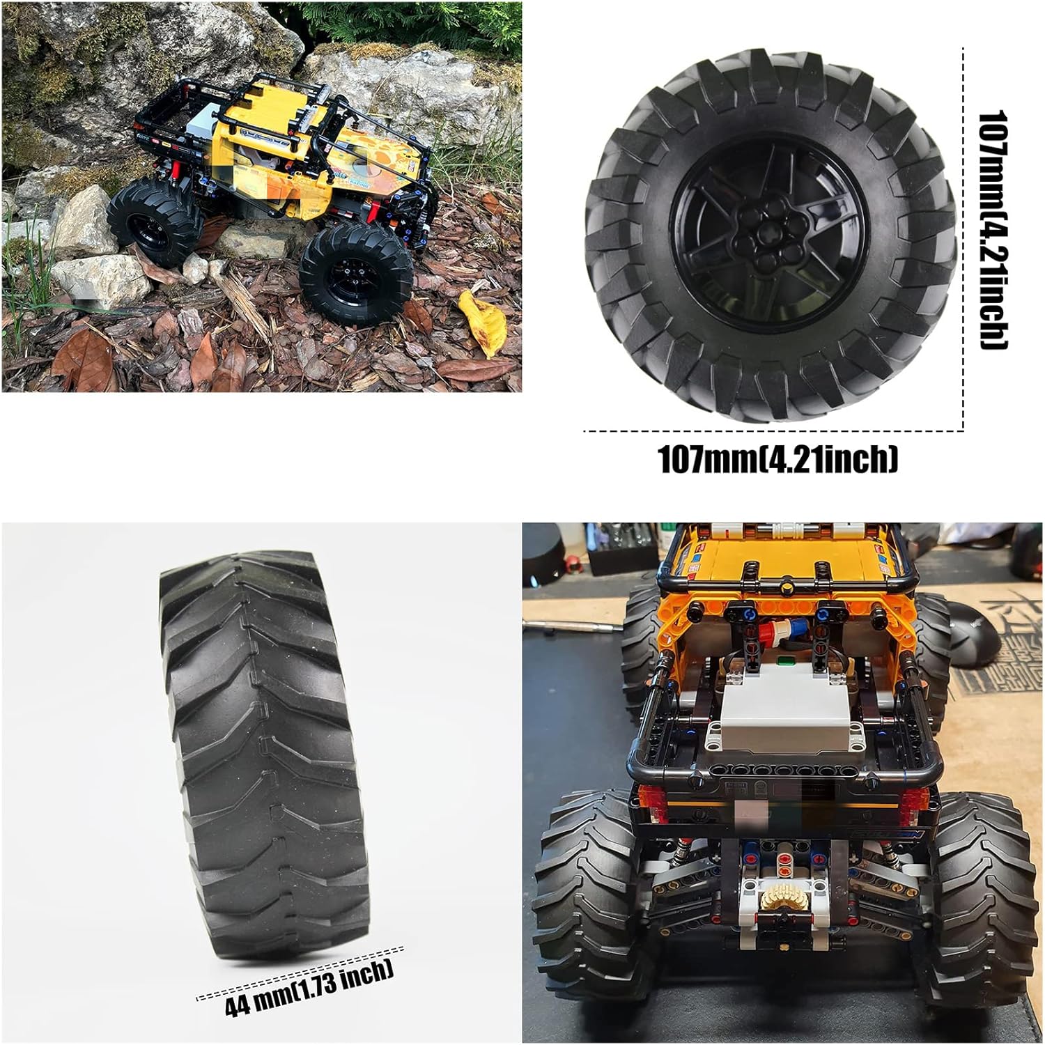 Building Blocks Technical Parts 2pcs TYRE Tractor Dia. 107X44 & Rim Dia 56 X 34 Compatible with Major Brand for Kids Boys Toy