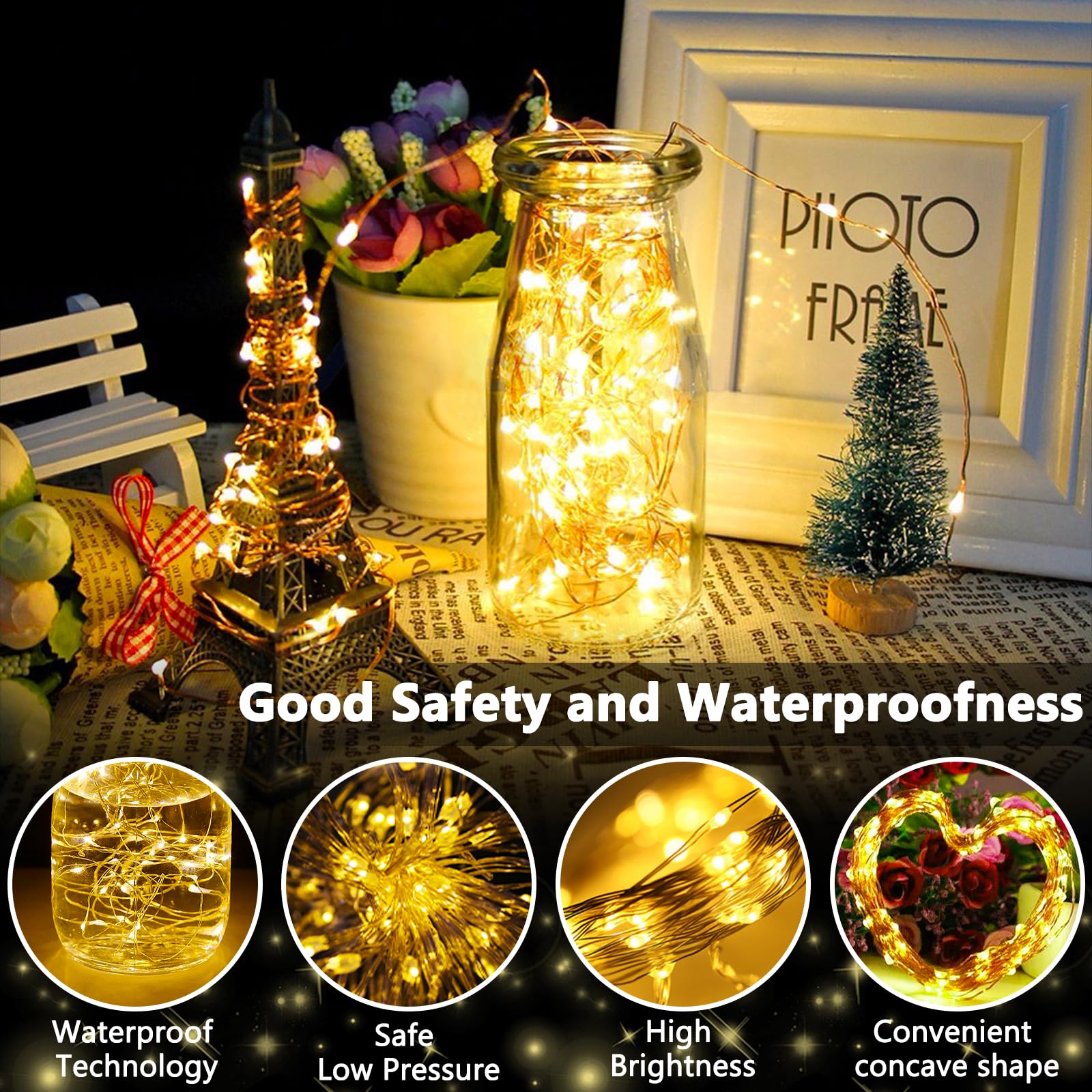 Guirlande Lumineuse, [Lot De 2] Mini Guirlande LED Exterieur Pile Etanche 10M 100 LED Lumineux