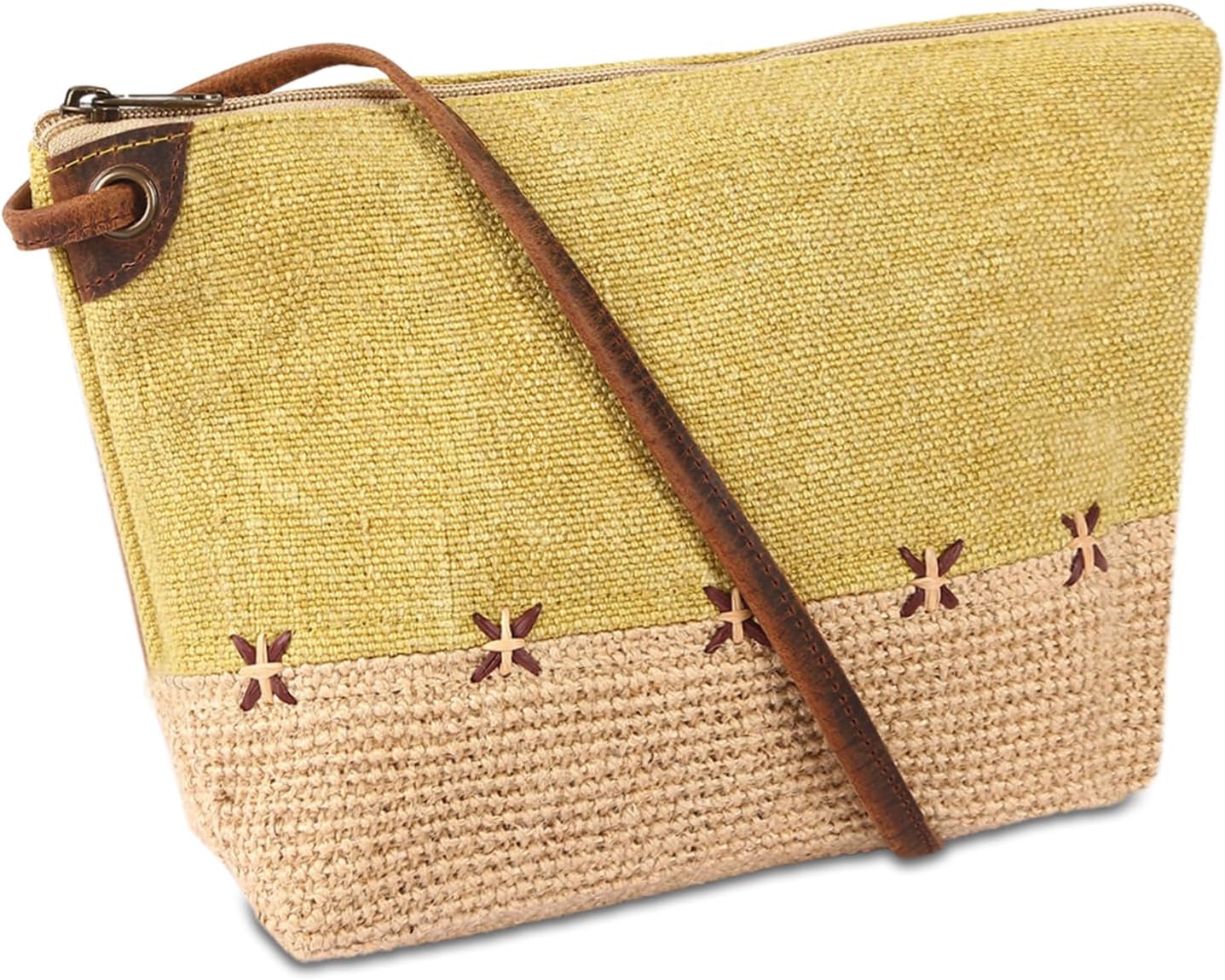 KomalC Stylish Slingbag for Women made with Jute & Premium Buffalo Leather | Woven Shoulder Bag | Summer Bag for everyday use