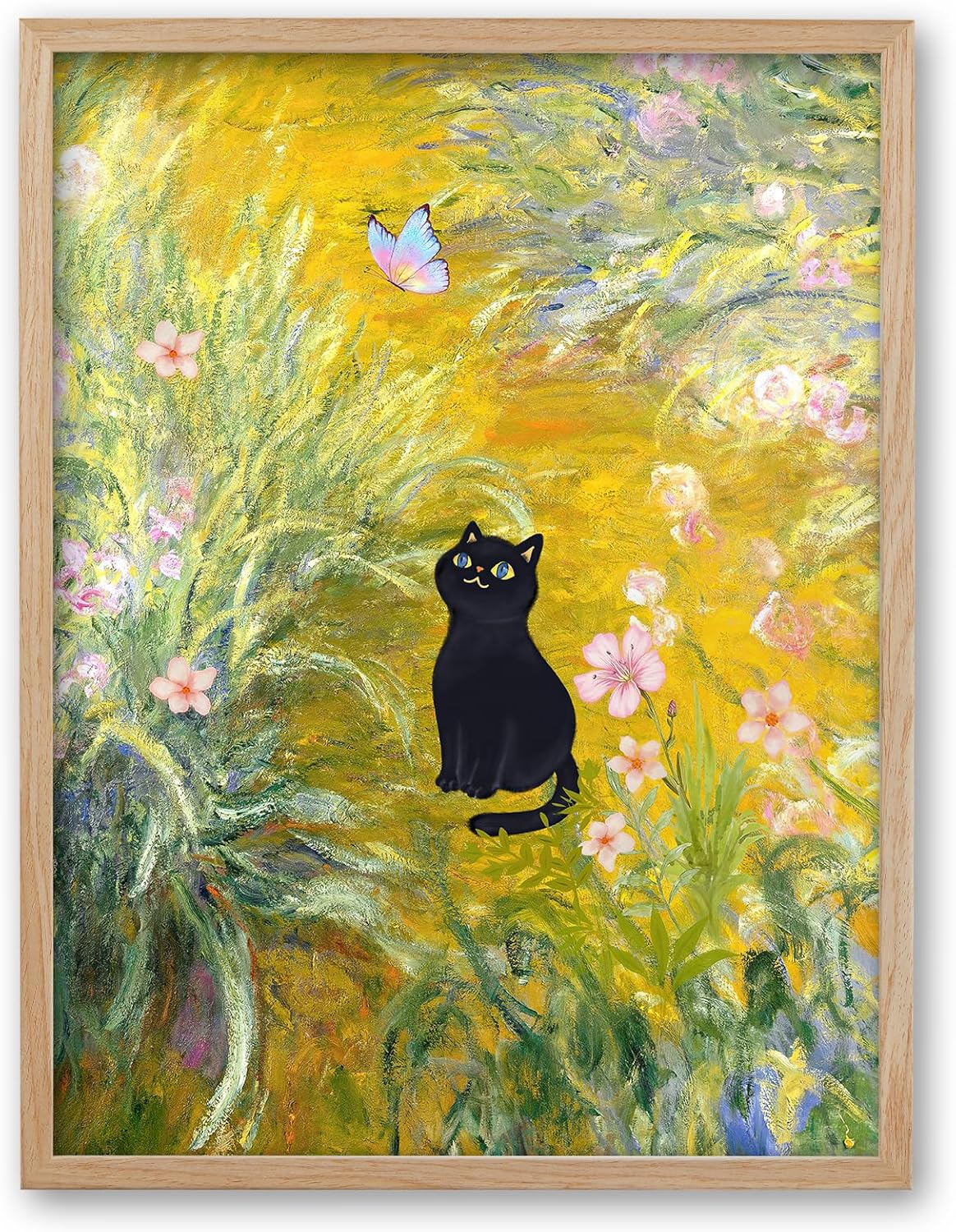 iHery Natural OAK Wood Framed Wall Art, Large 16x20in Japanese Green Frog Set of 1, Lucky Frog Woodblock Bedroom Wall Decor Funny Zenga Toad Poster, Beige Canvas Print for Living Room Bathroom