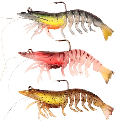 EXAURAFELIS 3pcs Fishing Lures Shrimps baits Pre-Rigged Fish Jigs -