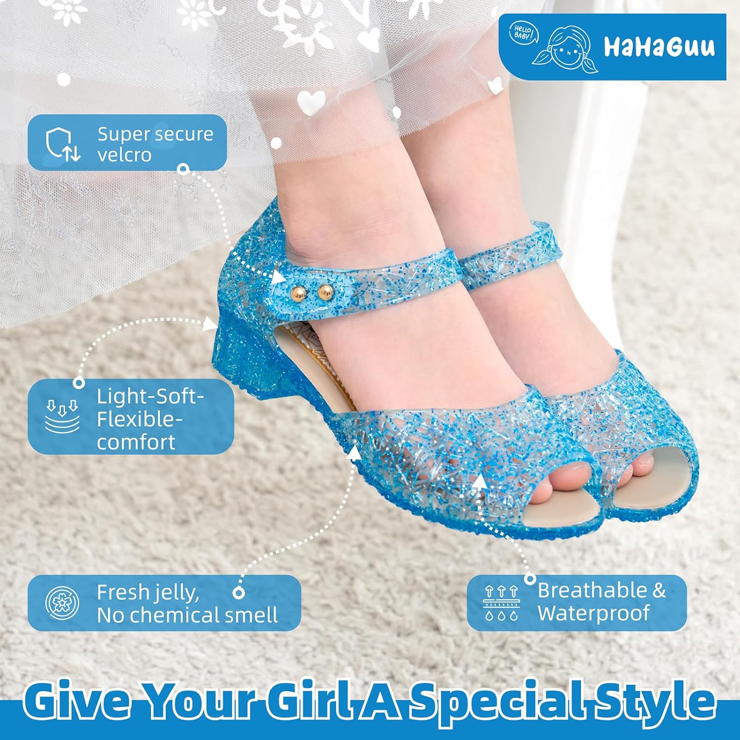 Princess Jelly Flats Shoes Girls Birthday Party Heels Snow Queen Cosplay Costumes Dress Up Sandals for Toddler Little Girls Big Kids - Image 7