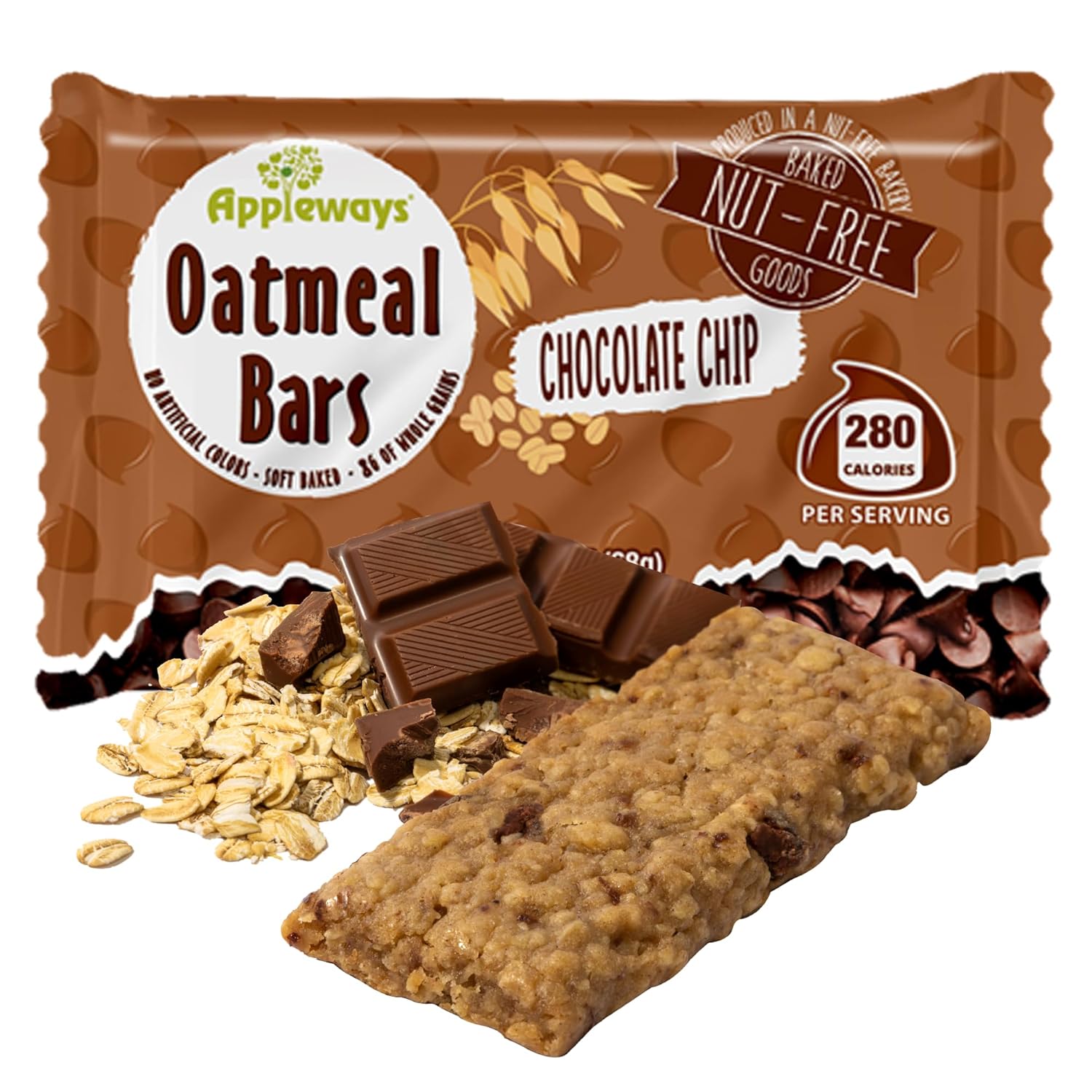 Individually Wrapped Chocolate Oatmeal Bars, 2.4 Oz Each Oatmeal Chocolate Chip Bars, Made in USA, 160 Count (24 lbs Total) by Appleways