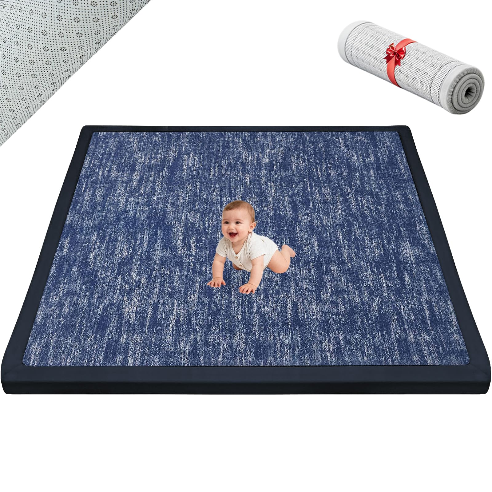 Alfombra Bebe Acolchada Gruesa Antideslizante Azul 190x350cm
