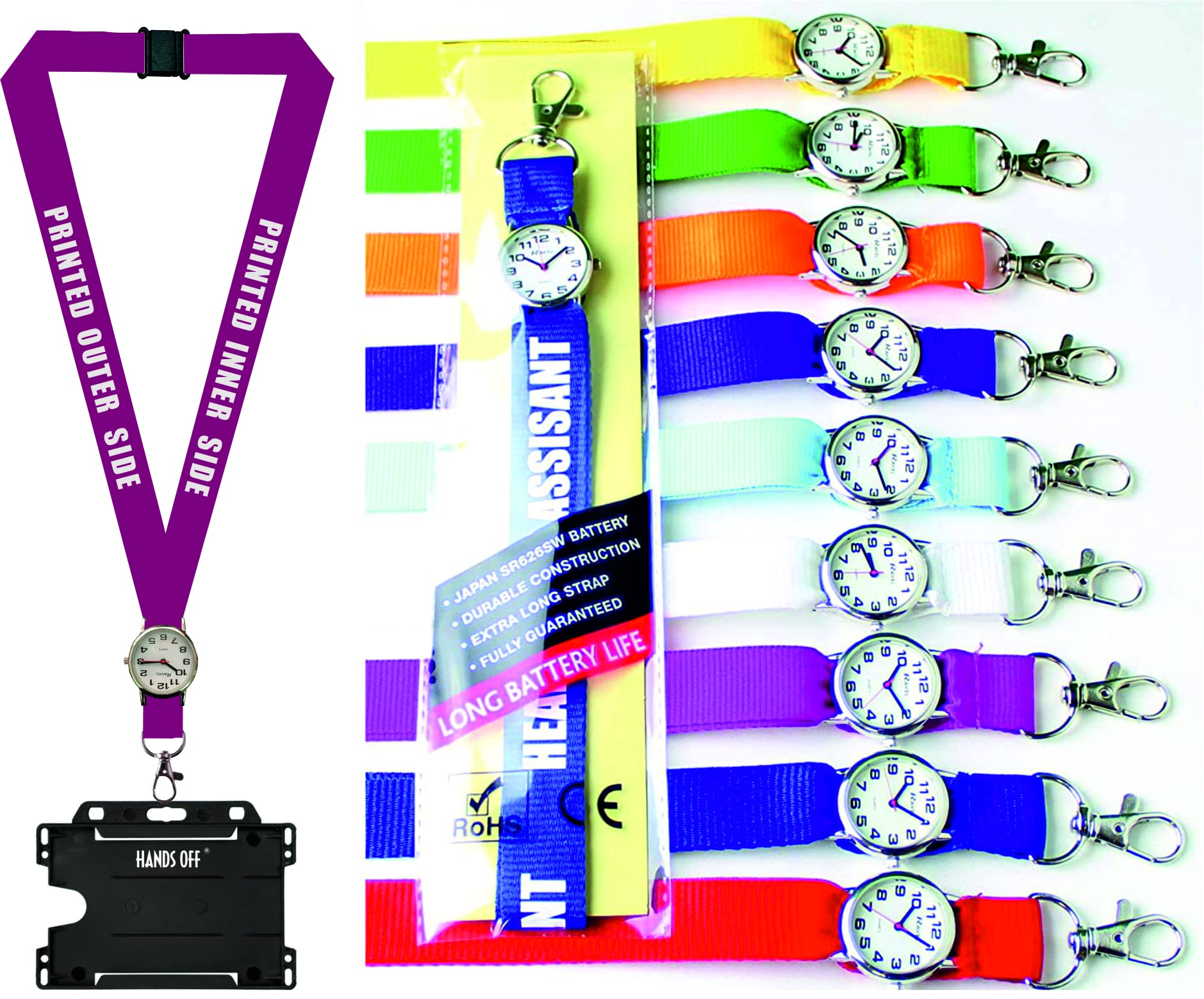 Lanyard with Integrated Watch x 1 Personalised with Your Text, for Nurse's,Teachers etc (Purple)