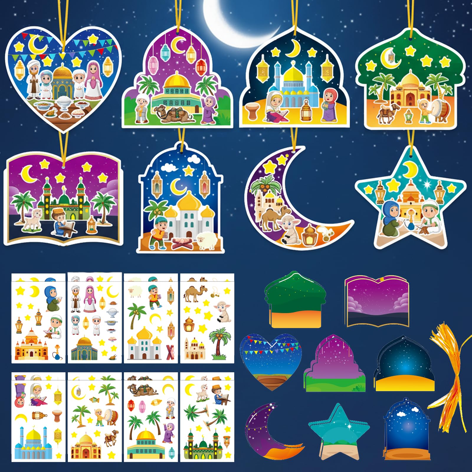 Gibocot 16 Pack Ramadan Crafts for Kids Eid Gifts for Kids Ramadan Activities for Children Make Your Own Moon Star Eid Decorations for Home Arts & Crafts Supplies